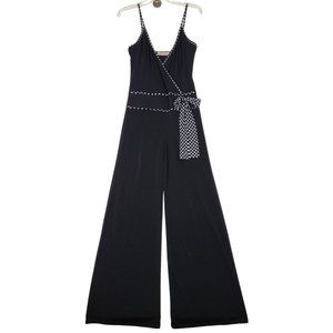 Sushi Flower Womens Jumpsuit Size S Black Sleeveless Tank Wide Leg‎ Pants Retro